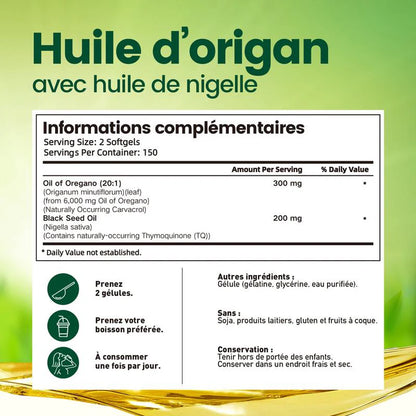 Huile d’Origan + Huile de Nigelle – 300 Gélules